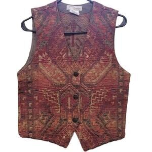 Norm Thompson Multicolor Woven Textured Vest - Predominantly Red and Brown